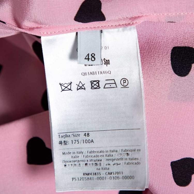 Pre Owned Valentino Pink Heart Printed Silk Neck Tie Detail Shirt L