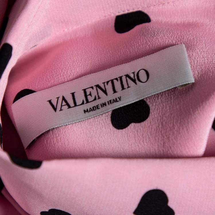 Pre Owned Valentino Pink Heart Printed Silk Neck Tie Detail Shirt L