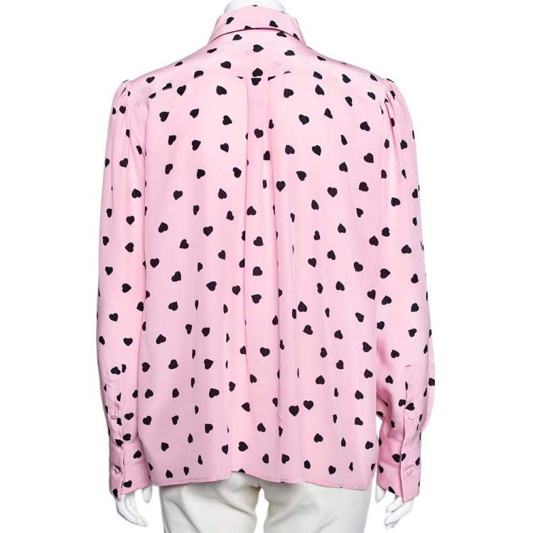 Pre Owned Valentino Pink Heart Printed Silk Neck Tie Detail Shirt L