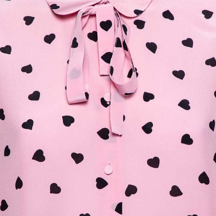 Pre Owned Valentino Pink Heart Printed Silk Neck Tie Detail Shirt L