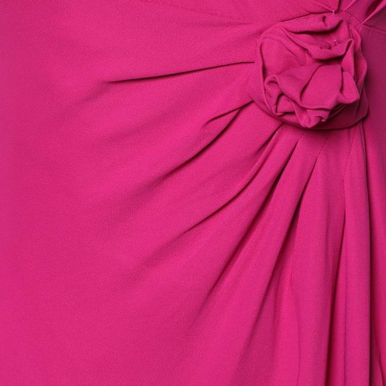 Pre Owned Valentino Pink Crepe Slit Detail Draped Sleeveless Gown L