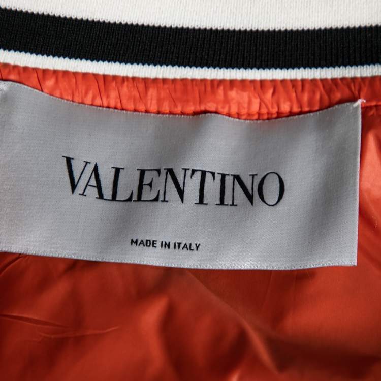 Pre Owned Valentino Black Silk & Rib Knit Trimmed Butterfly Embroidered Bomber Jacket S