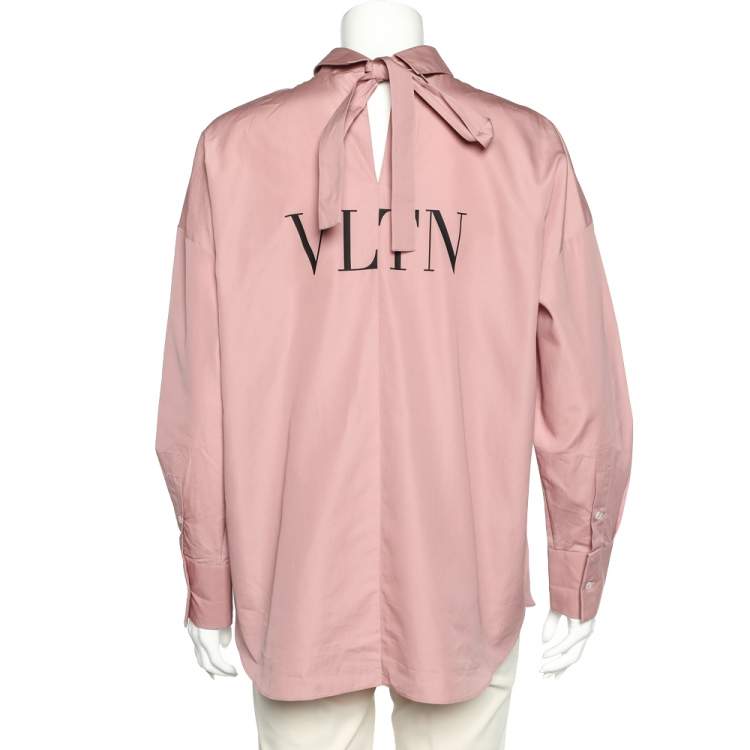 Pre Owned Valentino Pink Cotton Back Neck Tie Detail Oversized Shirt S