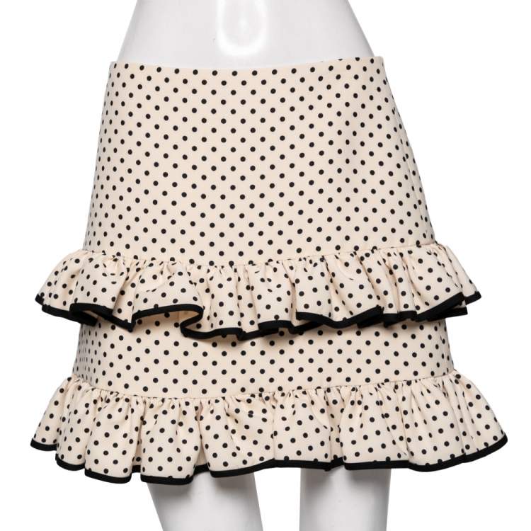 Pre Owned Valentino Cream Polka Dotted Frilled Short Skirt M