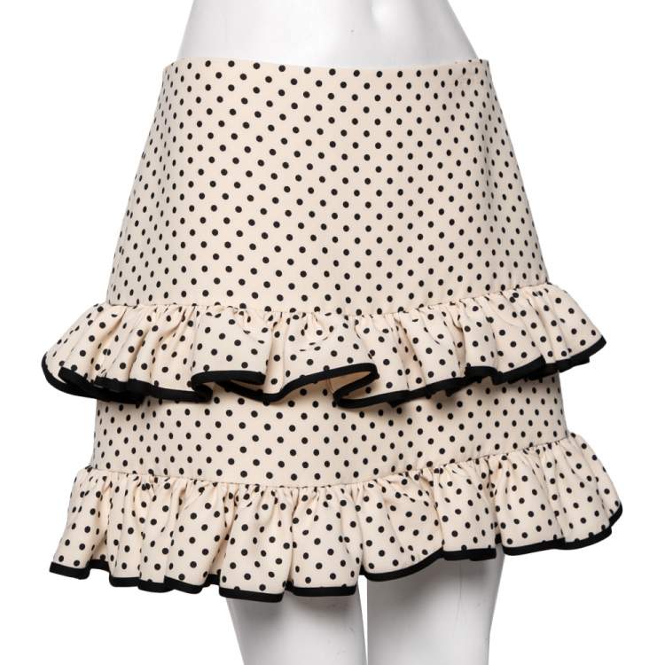 Pre Owned Valentino Cream Polka Dotted Frilled Short Skirt M