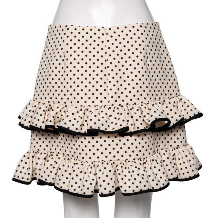 Pre Owned Valentino Cream Polka Dotted Frilled Short Skirt M
