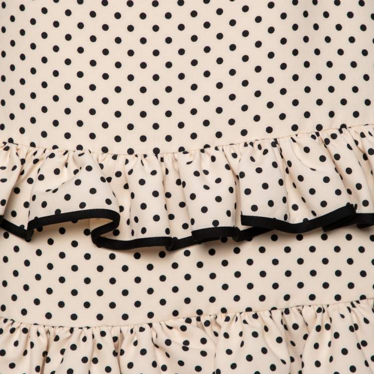 Pre Owned Valentino Cream Polka Dotted Frilled Short Skirt M