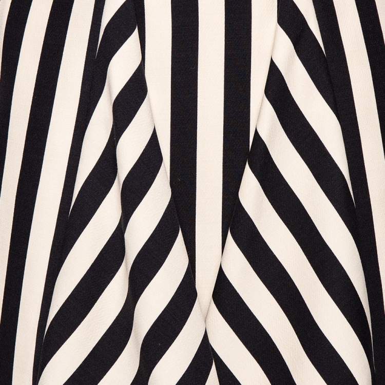 Pre Owned Valentino Monochrome Striped Wool Crepe Flared Short Skirt M