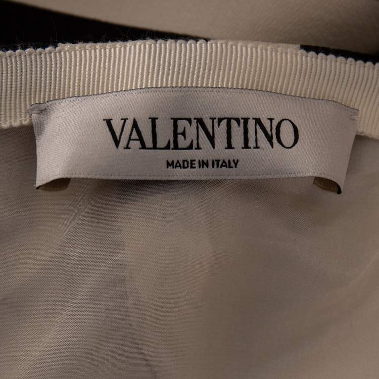 Pre Owned Valentino Monochrome Striped Wool Crepe Flared Short Skirt M