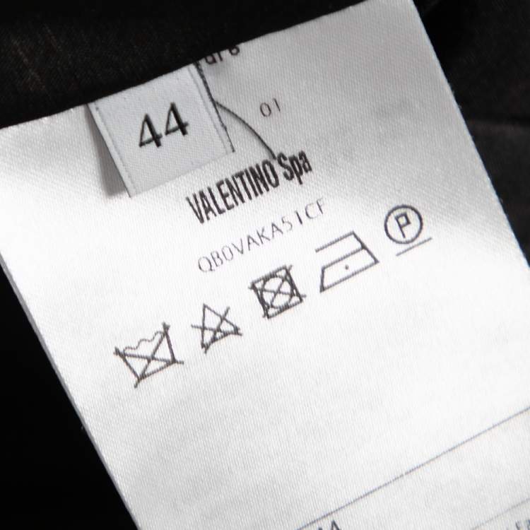 Pre Owned Valentino Black Wool & Silk Crepe Embellished Neck Shift Dress M