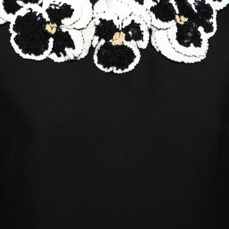 Pre Owned Valentino Black Wool & Silk Crepe Embellished Neck Shift Dress M