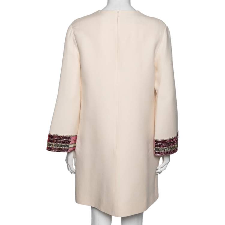 Pre Owned Valentino Pink Crepe Sequin Embellished Shift Dress M