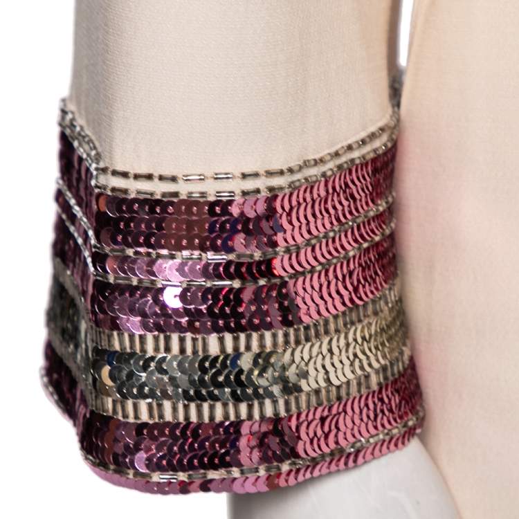 Pre Owned Valentino Pink Crepe Sequin Embellished Shift Dress M