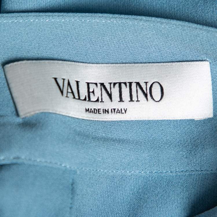 Pre Owned Valentino Blue Silk Bow Tie Back Long Sleeve Blouse M