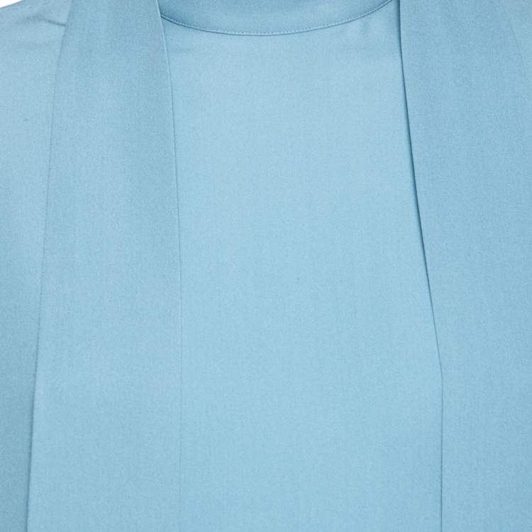 Pre Owned Valentino Blue Silk Bow Tie Back Long Sleeve Blouse M