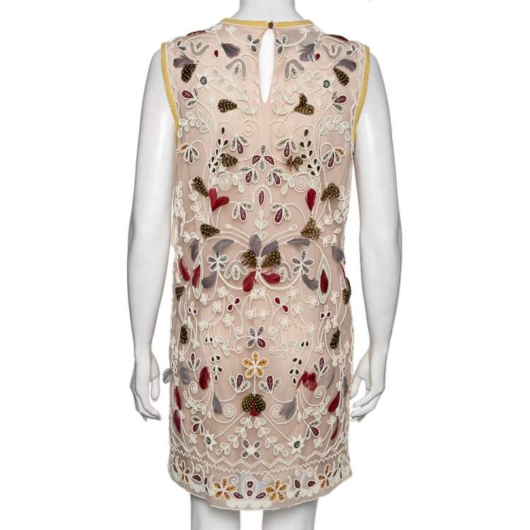 Pre Owned Valentino Light Pink Embroidered Embellished Tulle Dress S