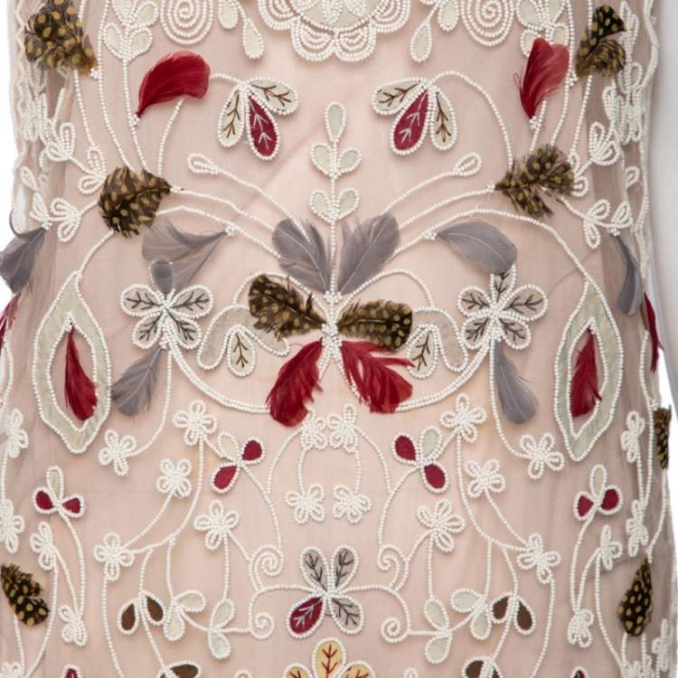 Pre Owned Valentino Light Pink Embroidered Embellished Tulle Dress S