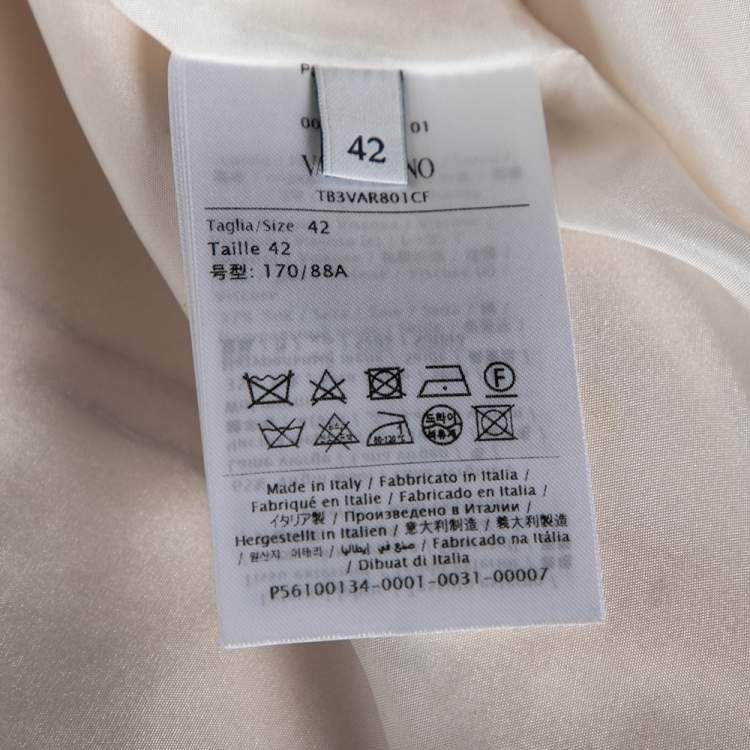 Pre Owned Valentino Cream Wool & Silk Embroidered Feather Embellished Dress M