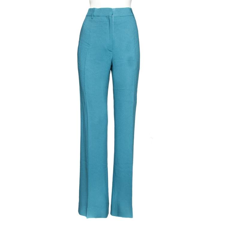Pre Owned Valentino Blue Crepe Wide Leg Trouser M
