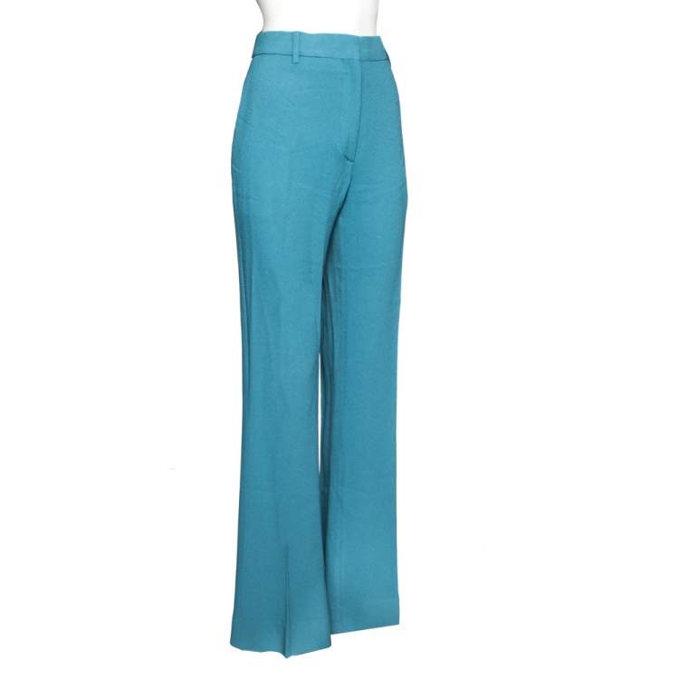 Pre Owned Valentino Blue Crepe Wide Leg Trouser M
