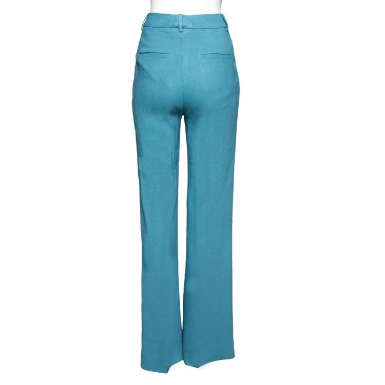 Pre Owned Valentino Blue Crepe Wide Leg Trouser M