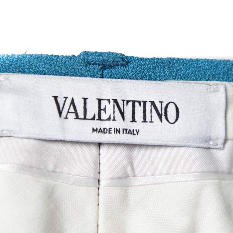 Pre Owned Valentino Blue Crepe Wide Leg Trouser M