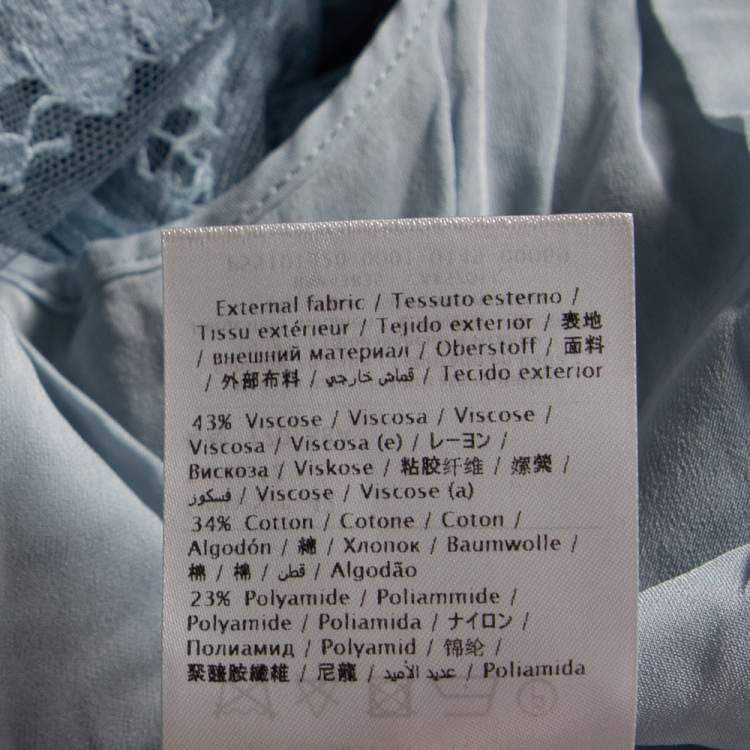 Pre Owned Valentino Blue Lace Crew Neck Dress M