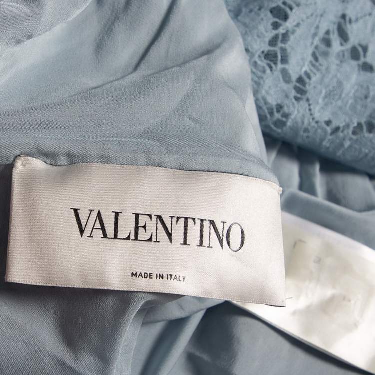Pre Owned Valentino Blue Lace Crew Neck Dress M