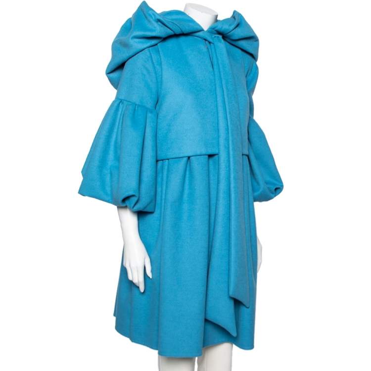 Pre Owned Valentino Blue Wool & Angora Flared Coat & Sleeveless Shrug Set L