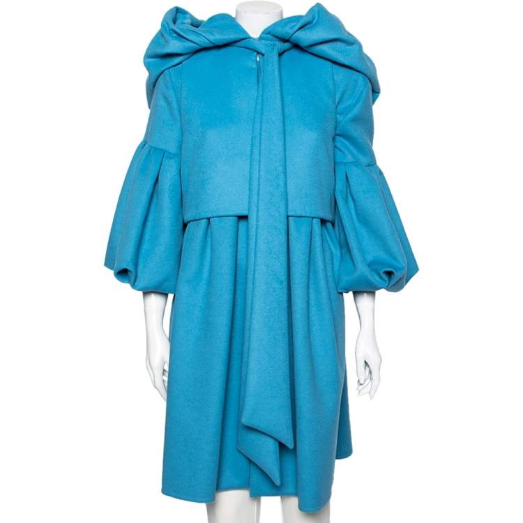 Pre Owned Valentino Blue Wool & Angora Flared Coat & Sleeveless Shrug Set L