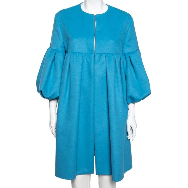 Pre Owned Valentino Blue Wool & Angora Flared Coat & Sleeveless Shrug Set L