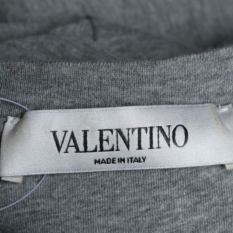 Pre Owned Valentino Grey VLTN Printed Cotton Crewneck Oversized T-Shirt S