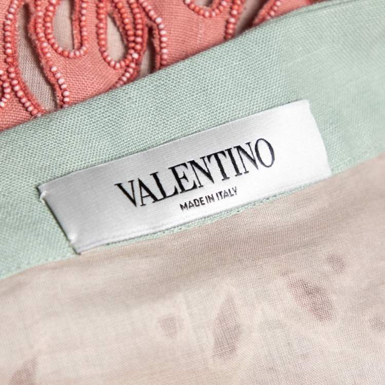 Pre Owned Valentino Multicolor Linen Laser Cut Beaded Embellished Skirt M