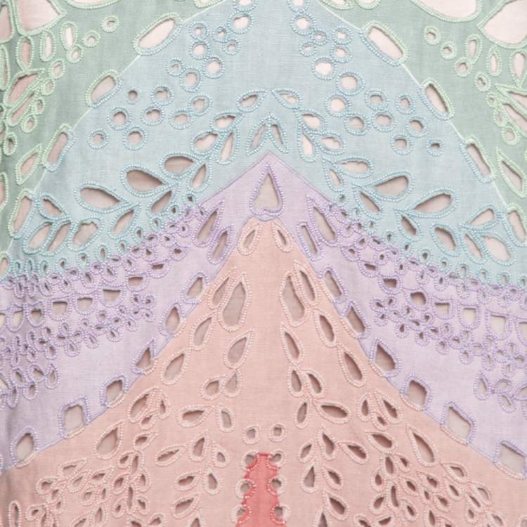 Pre Owned Valentino Multicolor Linen Laser Cut Beaded Embellished Skirt M