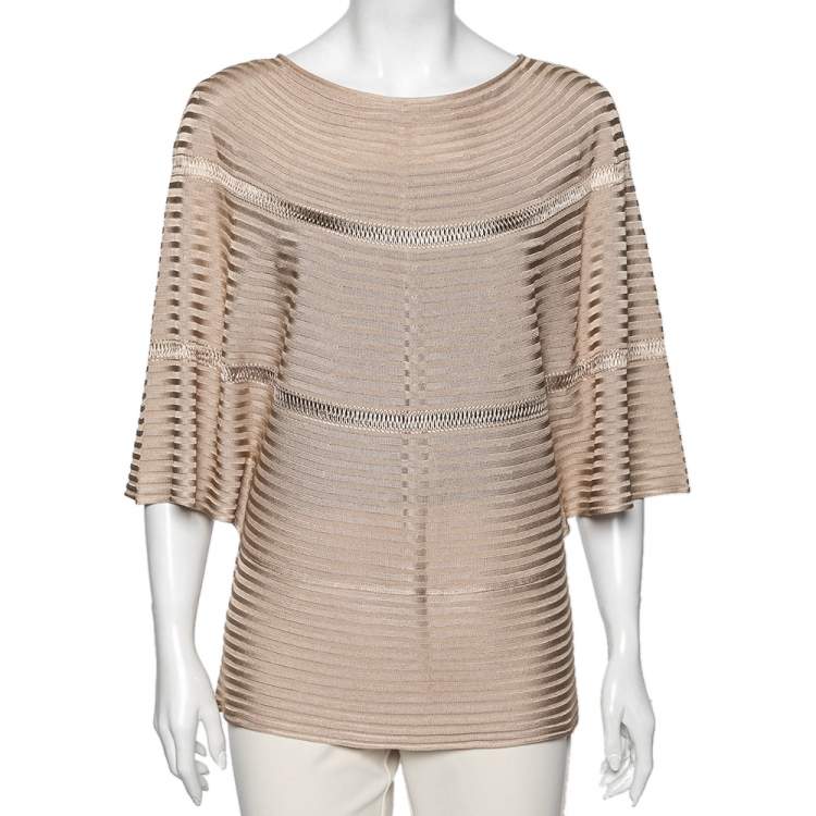 Pre Owned Valentino Beige Rib Knit Kaftan Top XL