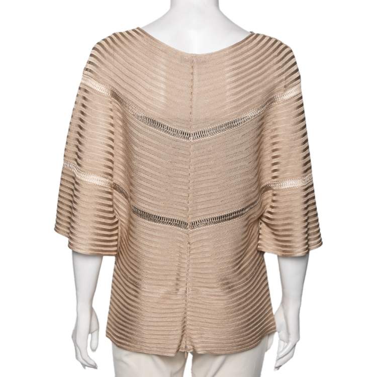 Pre Owned Valentino Beige Rib Knit Kaftan Top XL