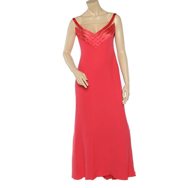 Pre Owned Valentino Pink Silk Crepe Sleeveless Maxi Dress L