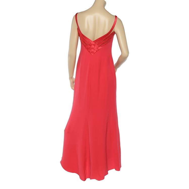 Pre Owned Valentino Pink Silk Crepe Sleeveless Maxi Dress L