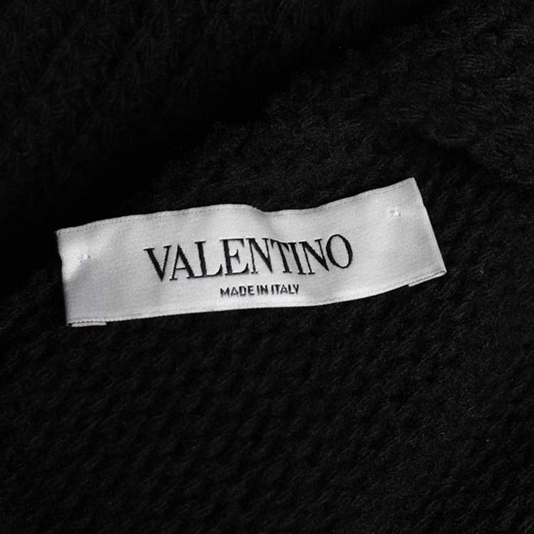 Pre Owned Valentino Black Chunky Knit VLTN Intarsia Cardigan M