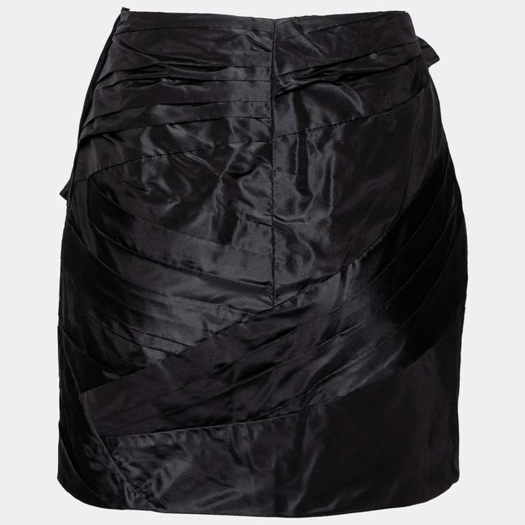 Pre Owned Valentino Black Silk Pleated Bow Embellished Mini Skirt L