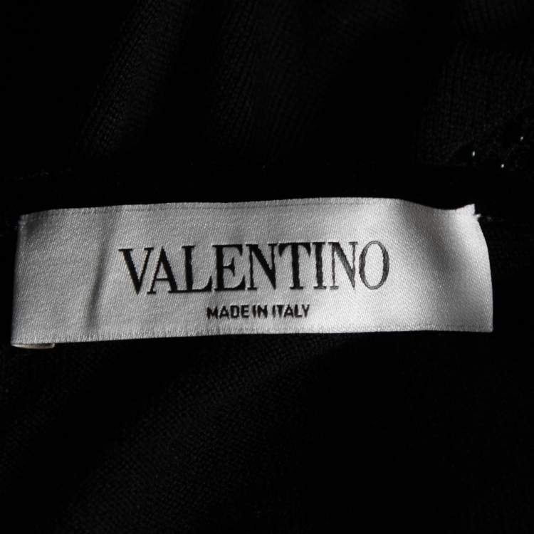 Pre Owned Valentino Black Knit Floral Bead Embellished Long Sleeve Top M