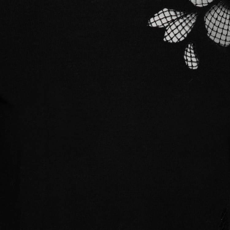 Pre Owned Valentino Black Knit Floral Bead Embellished Long Sleeve Top M