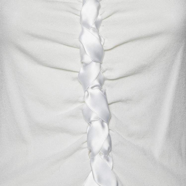Pre Owned Valentino Off White Knit Braided Front Sleeveless Top M