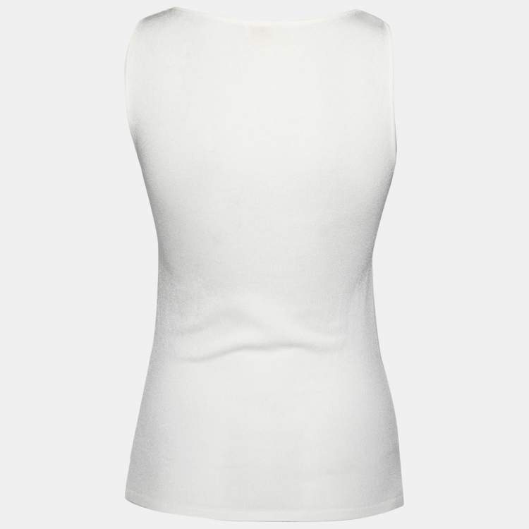 Pre Owned Valentino Off White Knit Braided Front Sleeveless Top M