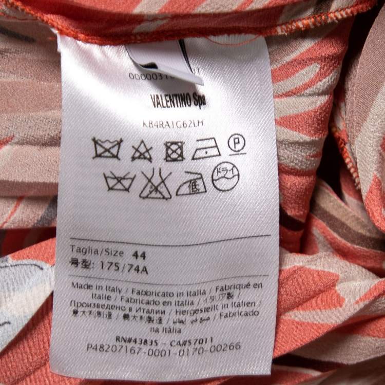 Pre Owned Valentino Orange Floral Printed Pleated Flared Mini Skirt M