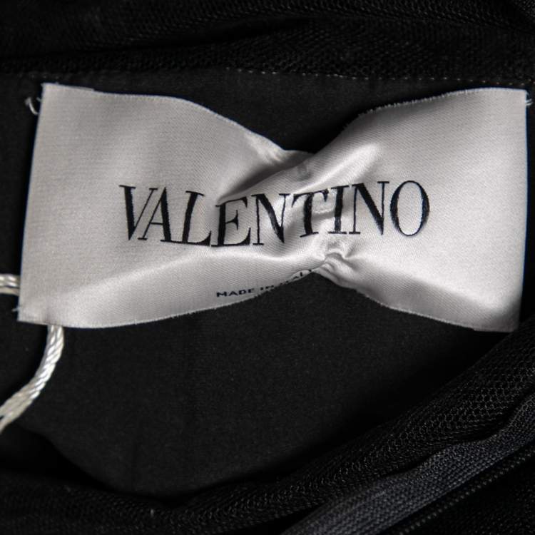 Pre Owned Valentino Black Mesh Beaded Embellished Tulle Maxi Dress M