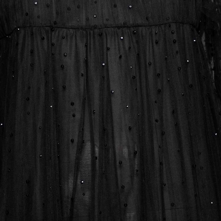 Pre Owned Valentino Black Mesh Beaded Embellished Tulle Maxi Dress M