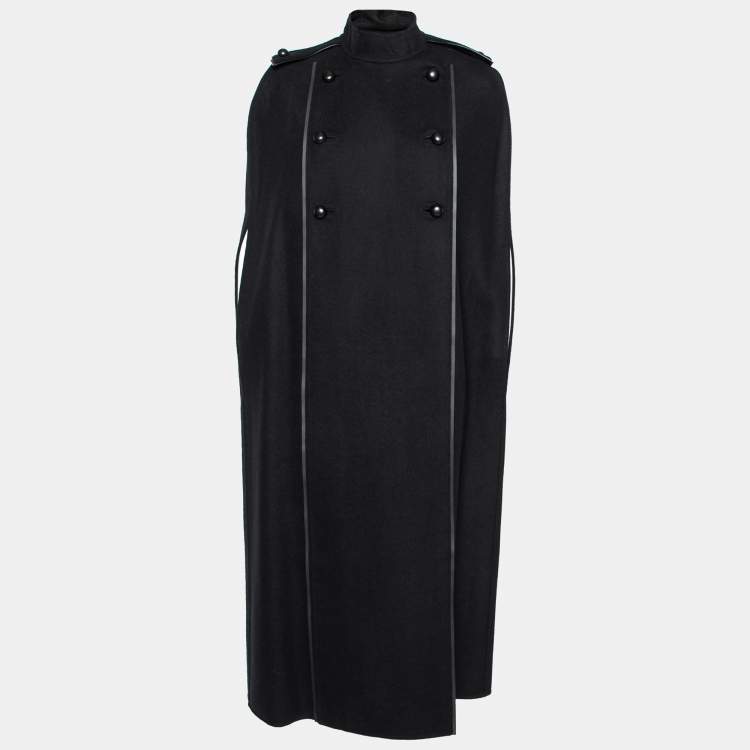Pre Owned Valentino Black Wool Button Front Cape Coat M