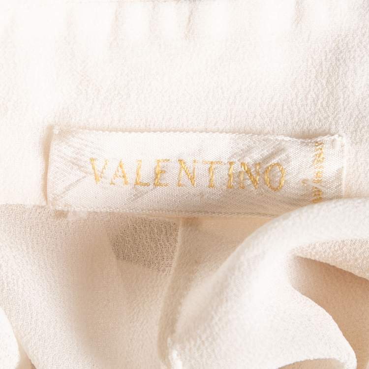 Pre Owned Valentino Cream Crepe Ruffle Detail Button Front Long Sleeve Blouse L