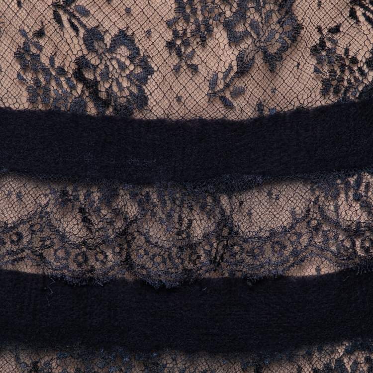 Pre Owned Valentino Blue and Beige Ruffle Trim Lace Skirt S